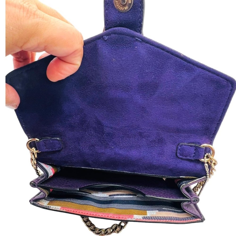Big Budha Purple Suede Leather Shoulder Bag Gold Chain Strap - Picture 7 of 10